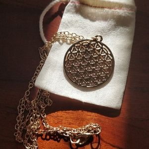 Gold Boho Flower of Life Geometry Necklace